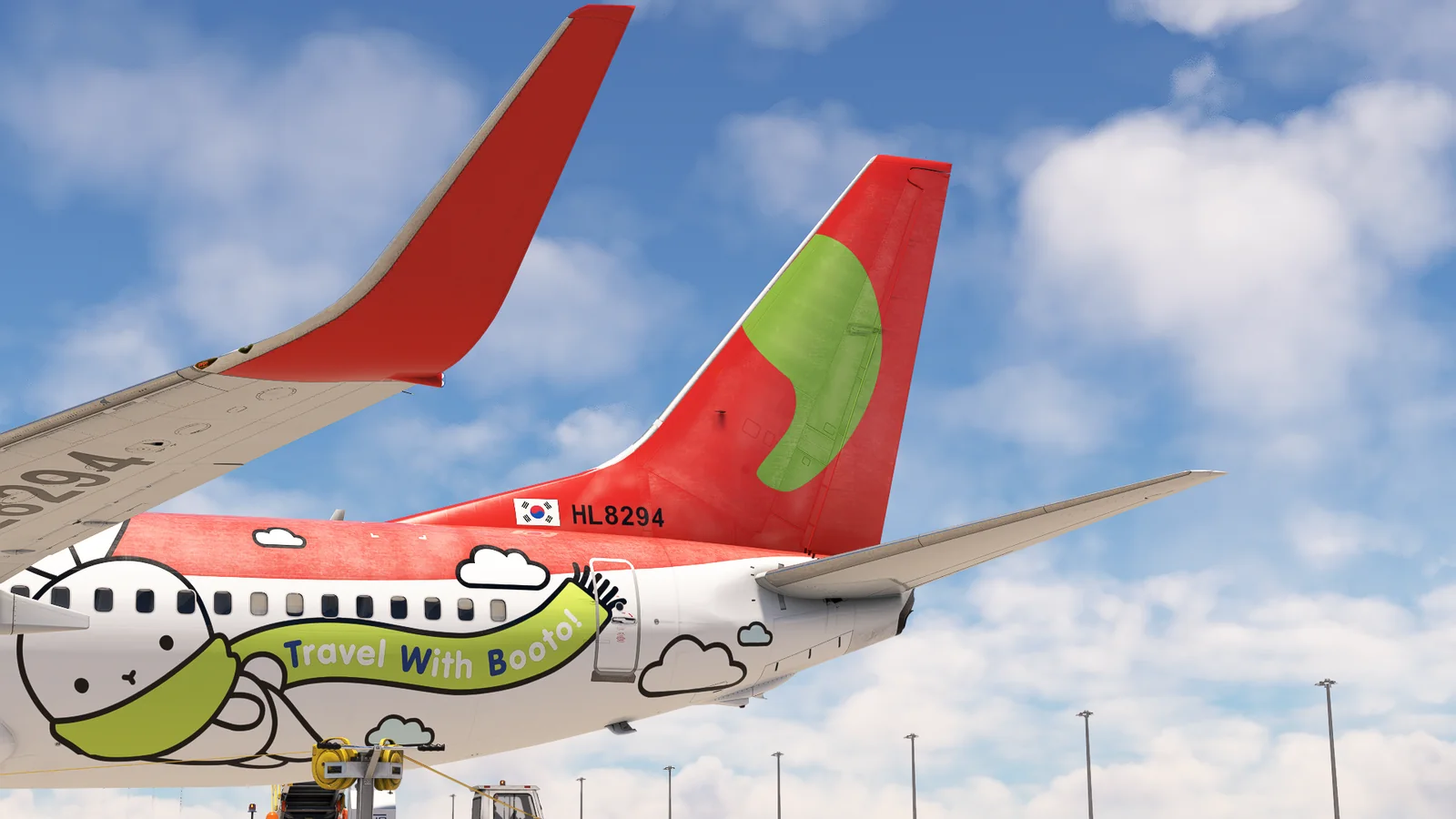 เครื่องบิน Tway Air ที่มีลวดลายสีสันสดใสที่สนามบิน