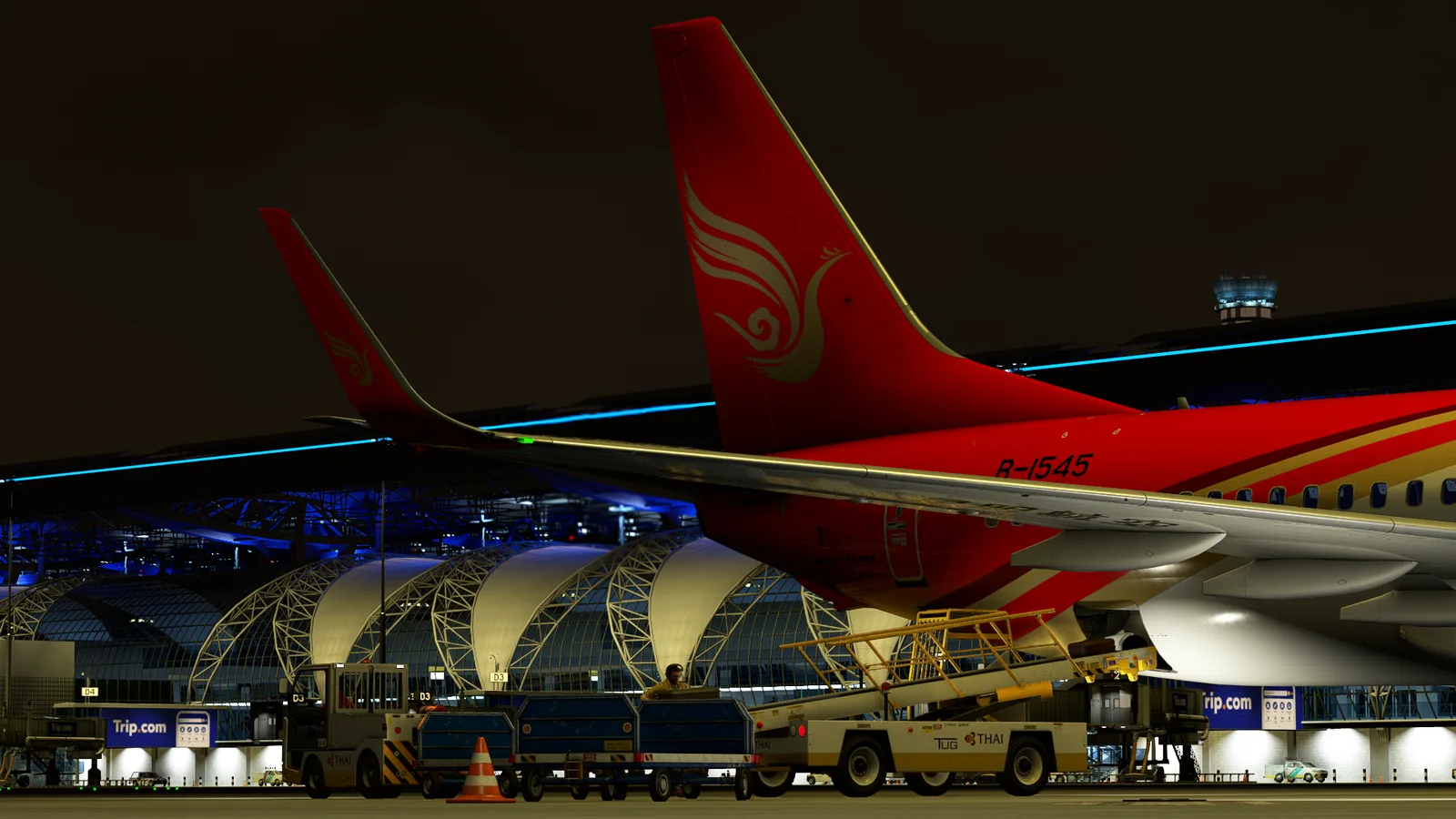Vaalele a le Hainan Airlines i tafatafa o se nofoaga faʻamalamalamaina i le po
